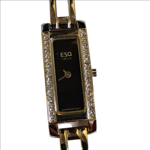 Vintage ESQ Swiss Made By Movado Stainless Steel Black Dial Tank Watch‎